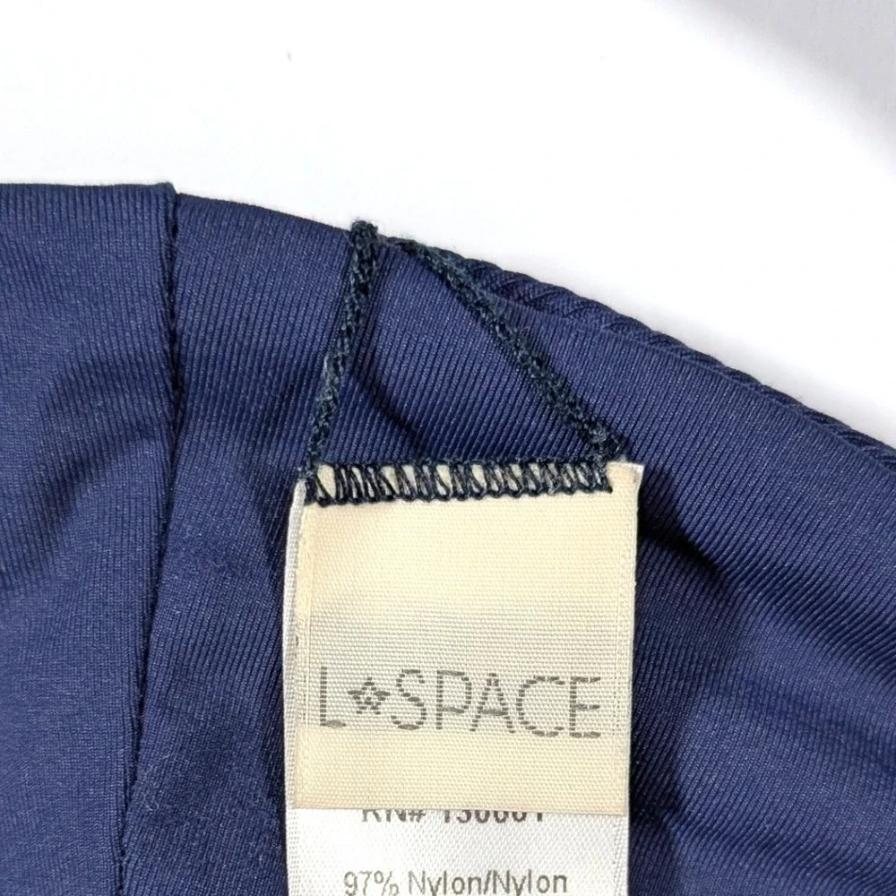 L Space Lee Lee Bikini Top Ribbed Navy Blue Swimwear Resortwear Beach Sz L